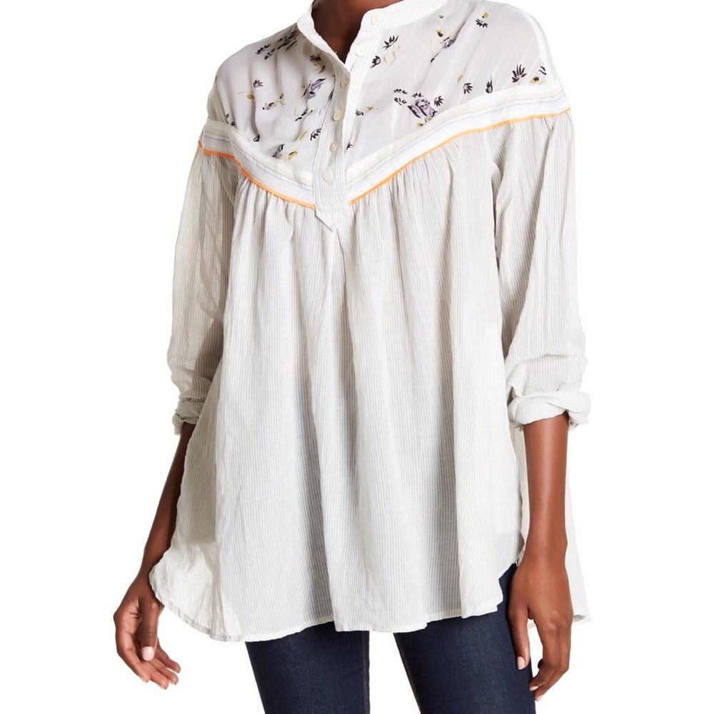 Free People XS Hearts and Colors Striped Blouse Boho Bohemian